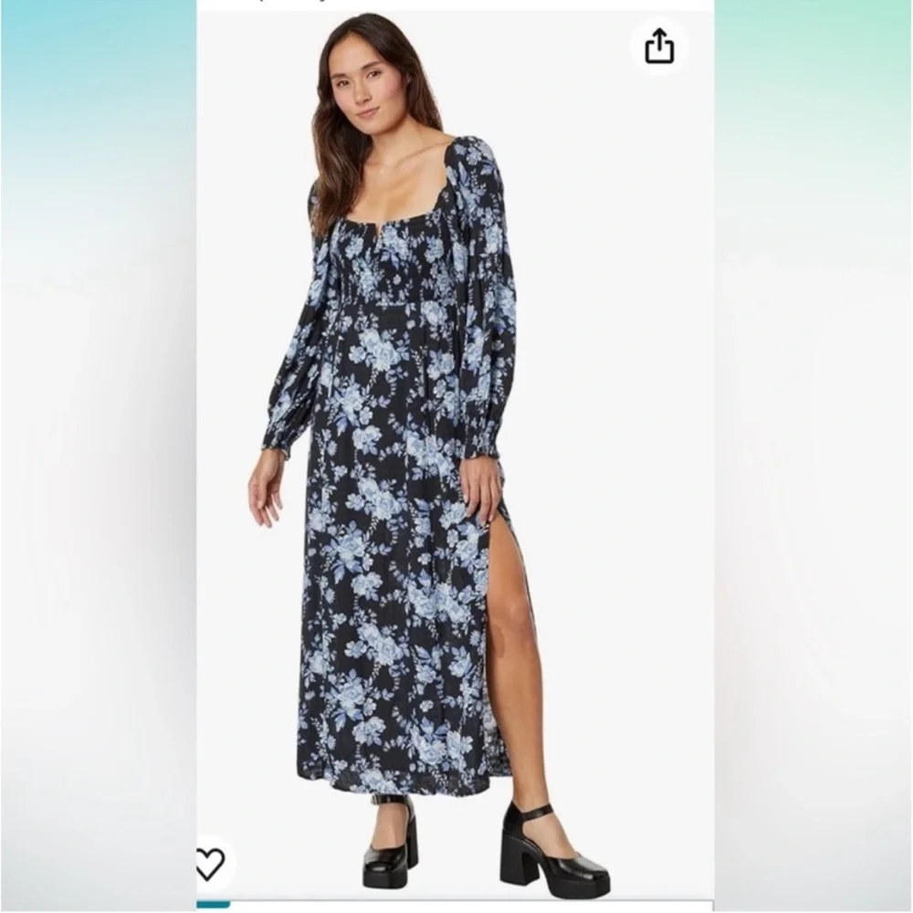 NWT Free People Jaymes Floral Print Square Neck Long Sleeves Midi Dress - Picture 5 of 14